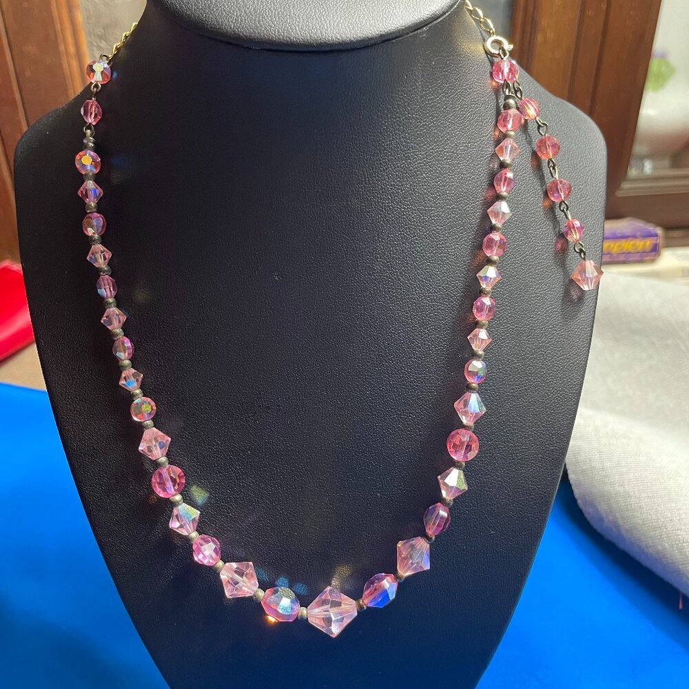 Vintage Pimk Faceted Crystal Bead Necklace